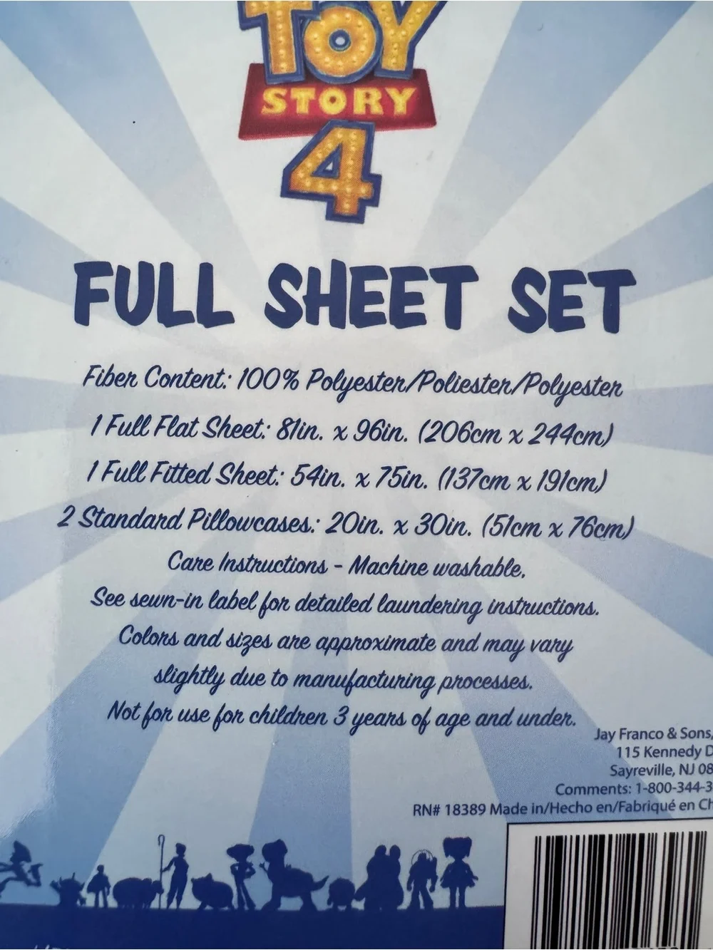 Disney Pixar Toy Story 4 Full Sheet Set 100% Polyester Woody Buzz Jessie Forky